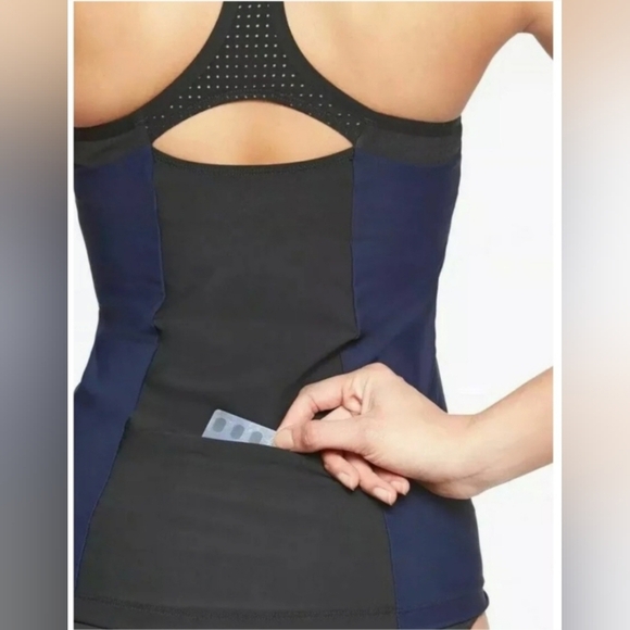 ATHLETA Bonaire Zipfront Tankini, Color Blue/Black Size M - Picture 3 of 16